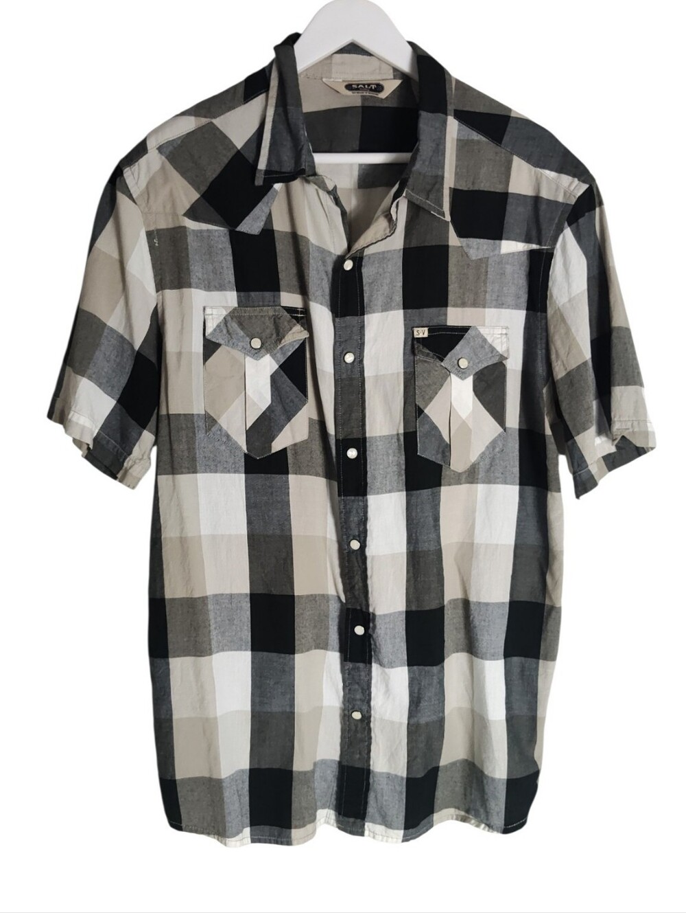 Salt Valley Western Pearl Snap Buffalo Plaid Shirt Sz Large